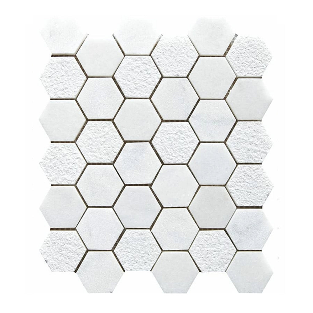 Calacatta Cristallo Marble 2" Textured Hexagon Mosaic Tile