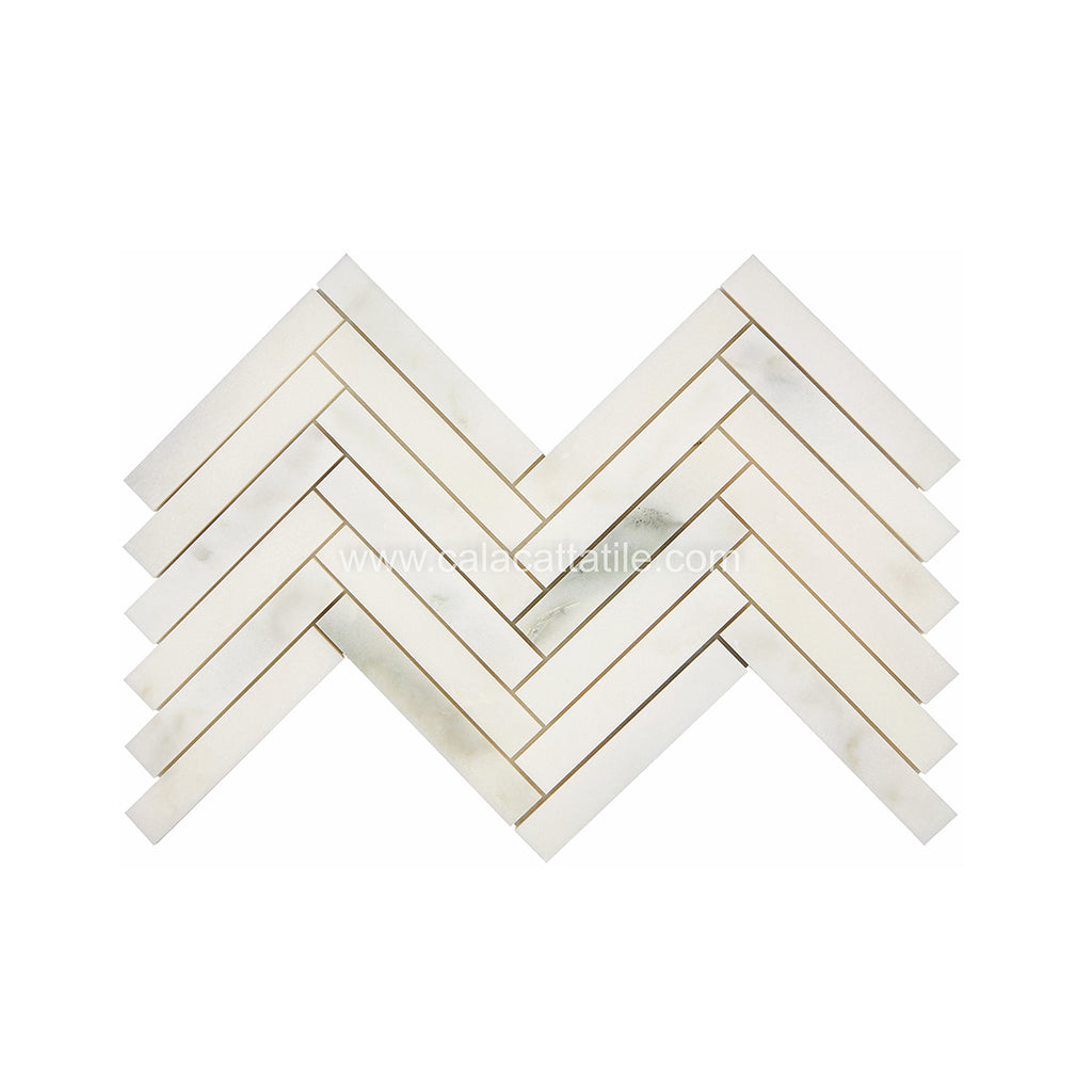 Calacatta Royale Marble 1 x 6 Herringbone Mosaic Tile