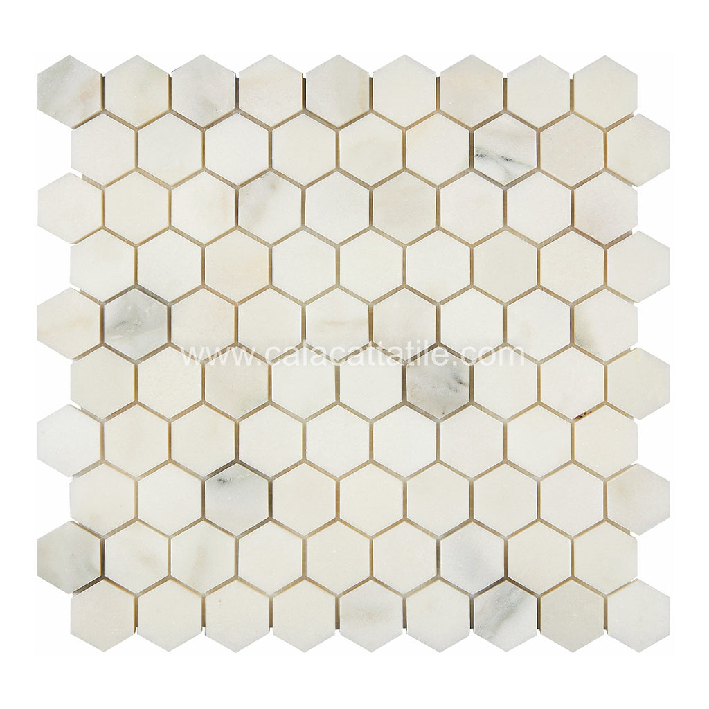 Calacatta Royale Marble 1" Hexagon Mosaic Tile