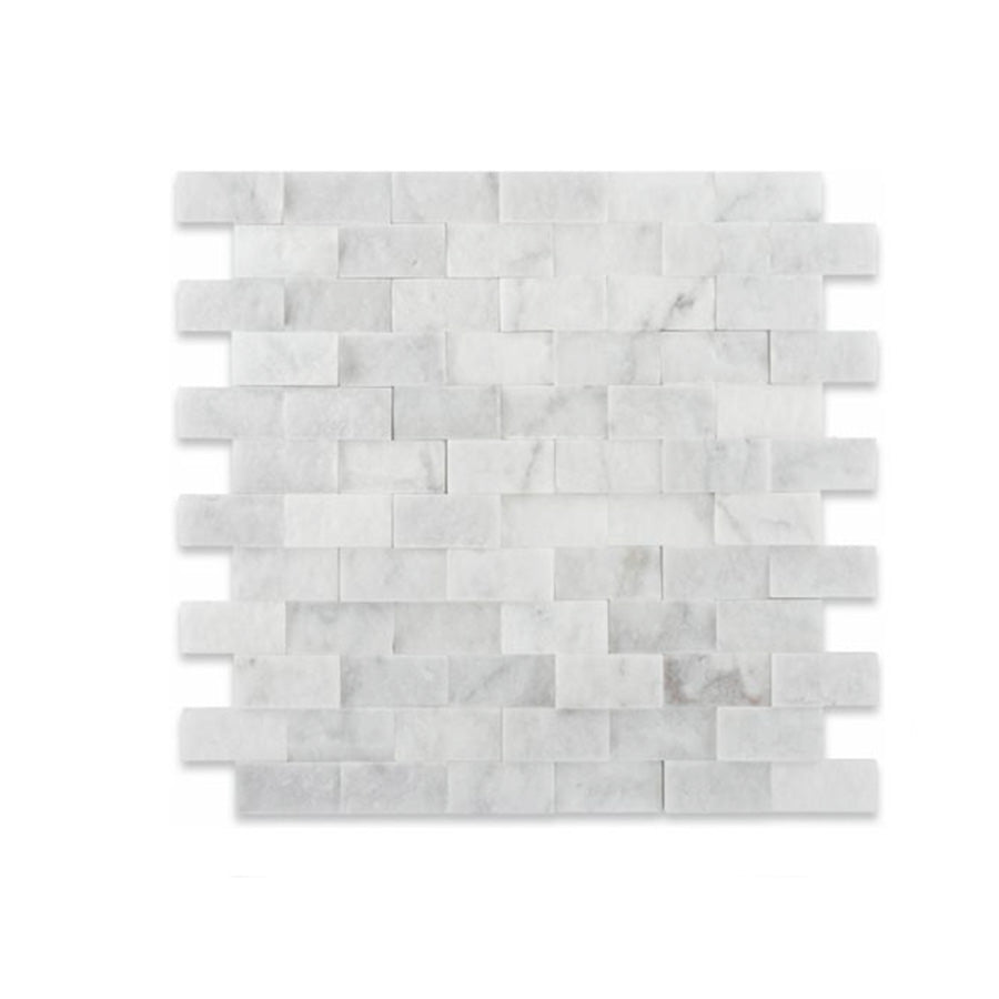 Bianco Carrara Marble 1 x 2 Split Face Brick Mosaic Tile