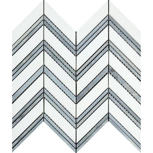 Thassos / Bardiglio Marble Chevron Mosaic Tile