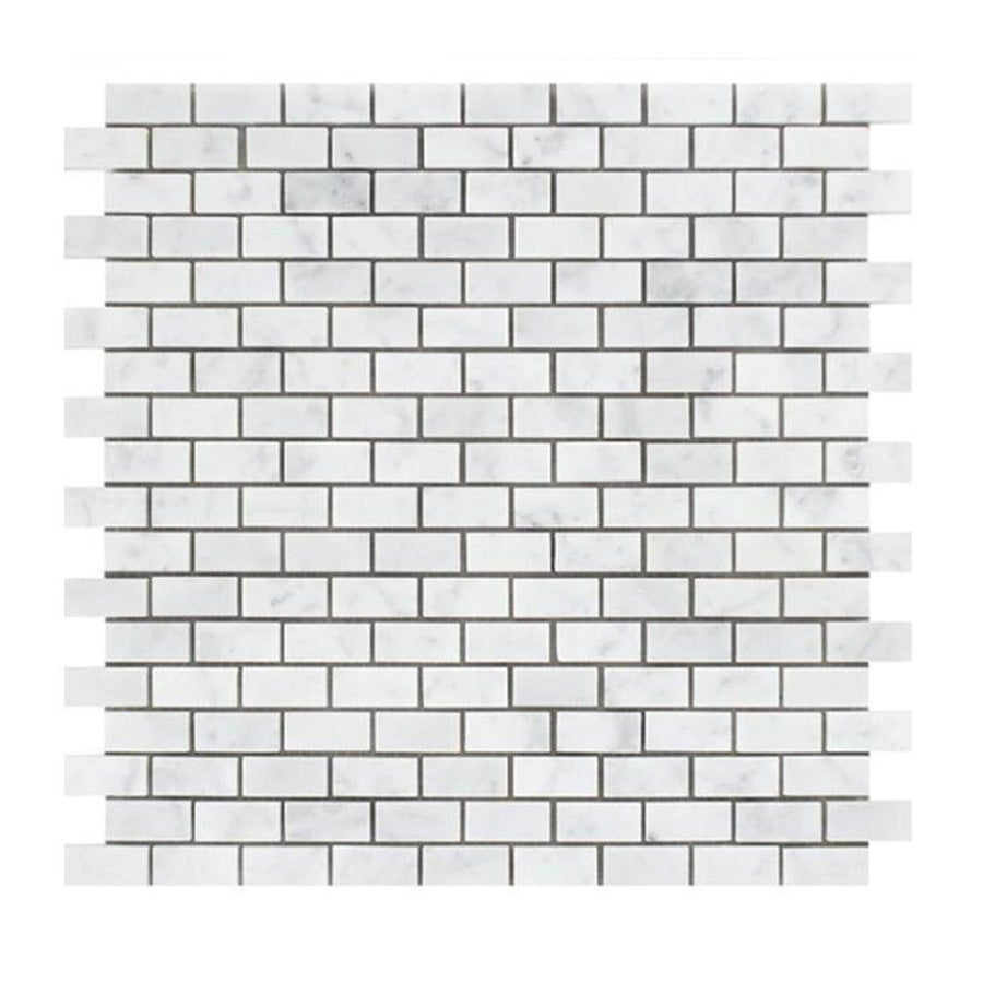 Bianco Carrara Marble 5/8 x 1 1/4 Mini Brick Mosaic Tile