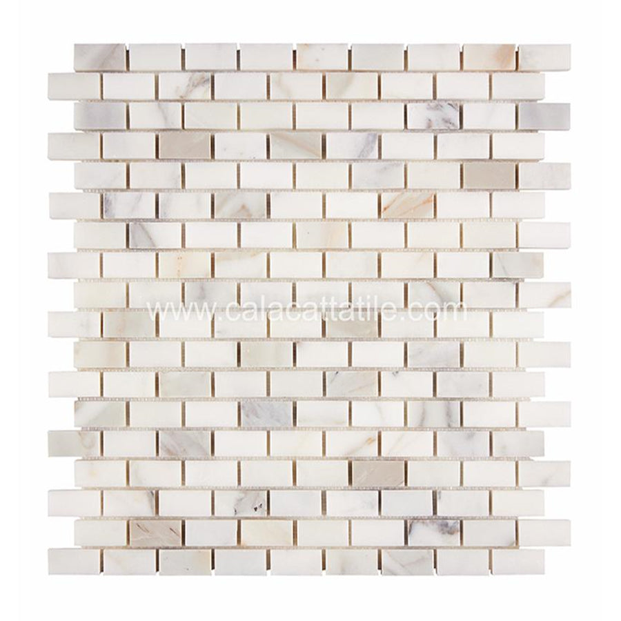 Calacatta Gold Marble 5/8 x 1 1/4 Mini Brick Mosaic Tile