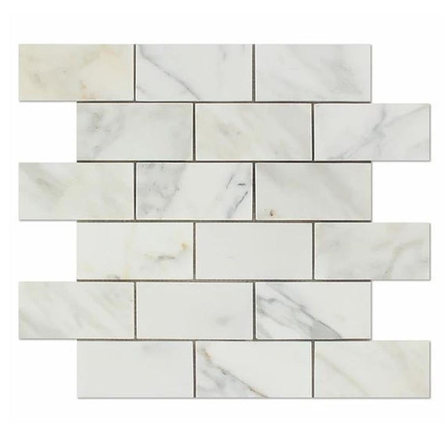 Calacatta Gold Marble 2 x 4 Brick Mosaic Tile