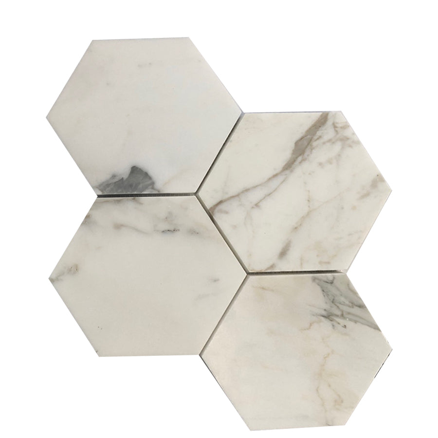 Calacatta Gold Marble 6" Hexagon Mosaic Tile