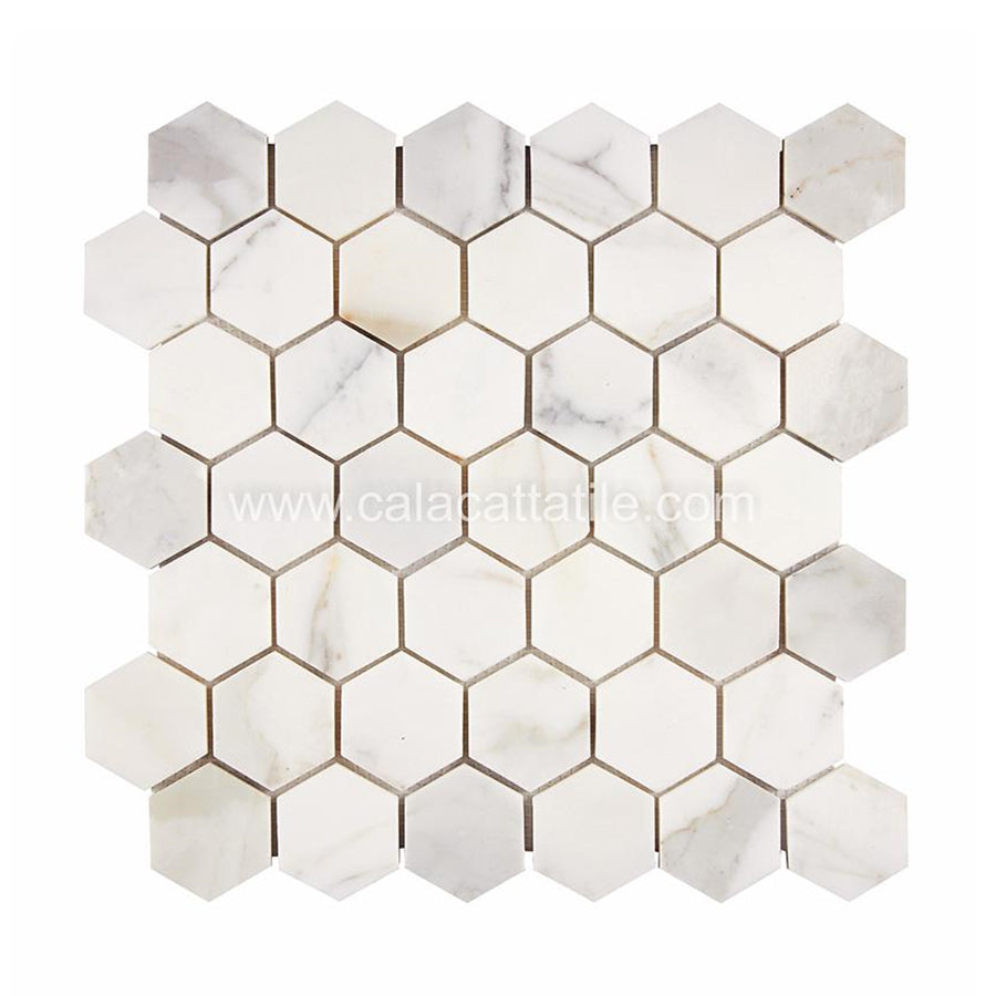 Calacatta Gold Marble 2" Hexagon Mosaic Tile