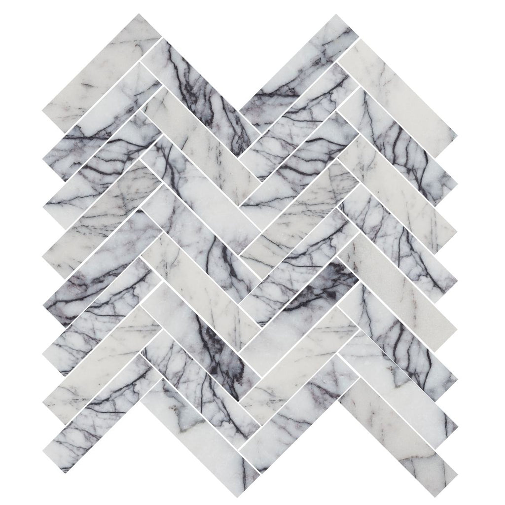 Calacatta Lilac Marble 1 x 3 Herringbone Mosaic Tile