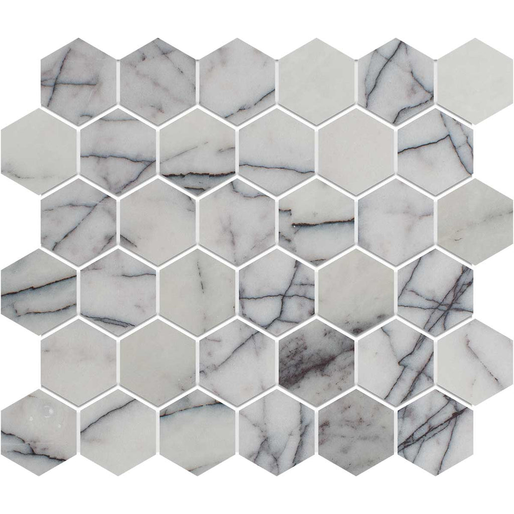 Calacatta Lilac Marble 2" Hexagon Mosaic Tile