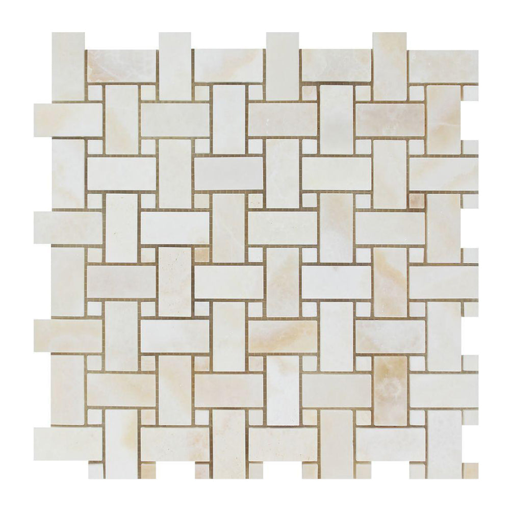 Bianco Calacatta Onyx 1 x 2 Basket Weave Mosaic Tile