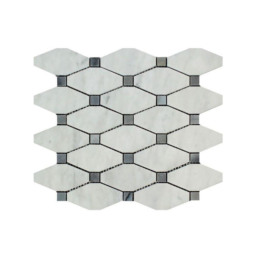 Bianco Carrara Rhomboid Long Octave w/ Bardiglio Dots Mosaic Tile