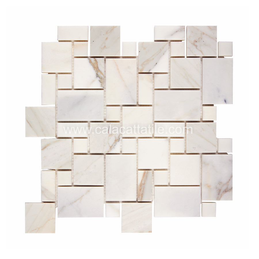 Calacatta Gold Marble Mini Versailles Mosaic Tile