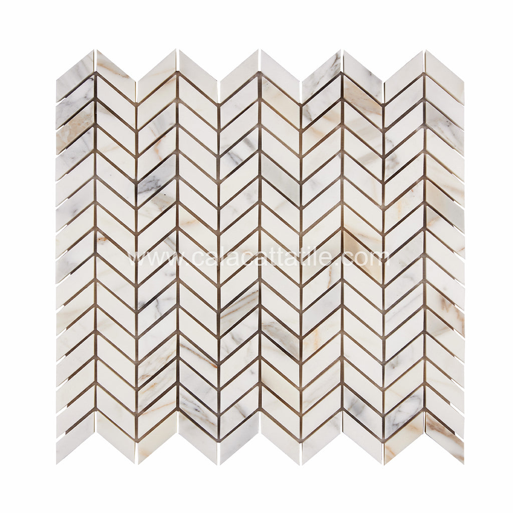 Calacatta Gold Marble Mini Chevron Mosaic Tile