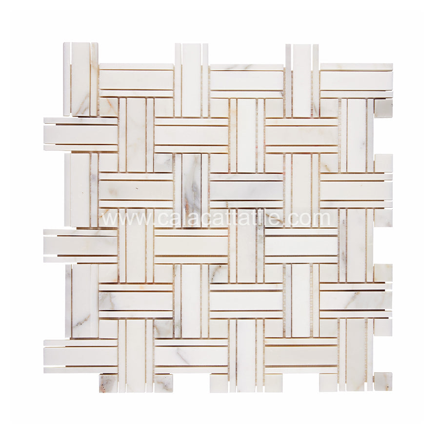 Calacatta Gold Marble Lattice Basket w/ Calacatta Gold Dots Mosaic Tile