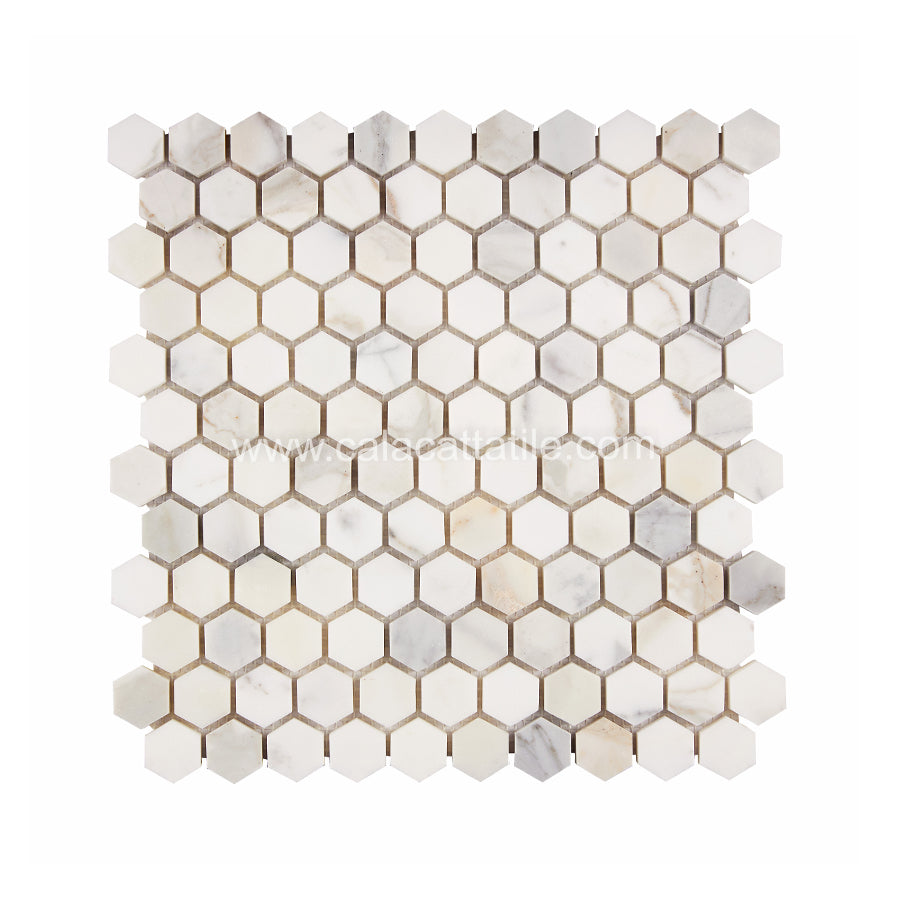 Calacatta Gold Marble 1" Hexagon Mosaic Tile