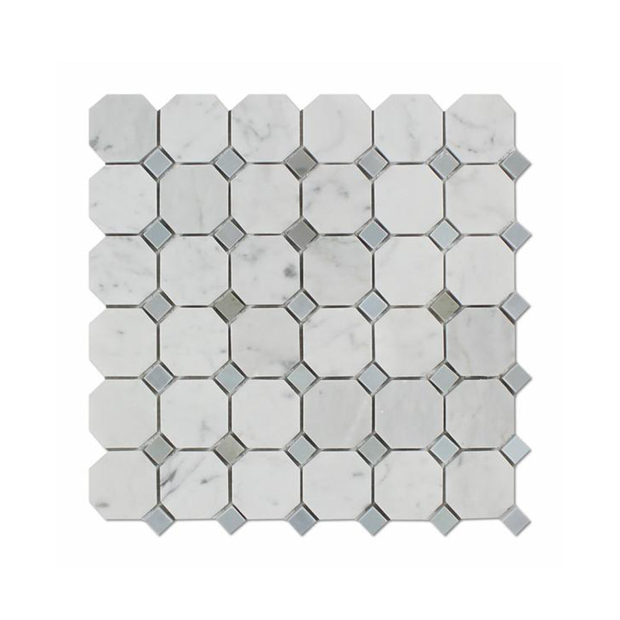 Bianco Carrara Octagon w/ Bardiglio Dots Mosaic Tile