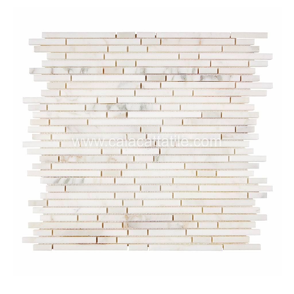 Calacatta Gold Marble Bamboo Random Strip Mosaic Tile