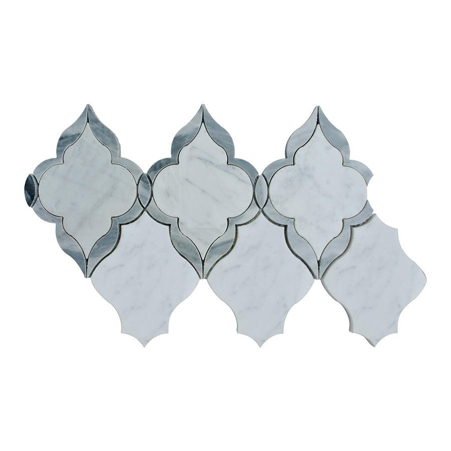 Bianco Carrara Marble / Bardiglio Baroque Design Mosaic Tile