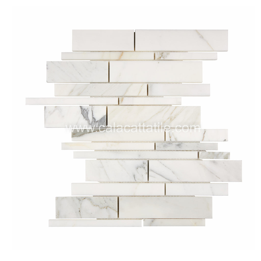 Calacatta Gold Marble Random Strip Mosaic Tile