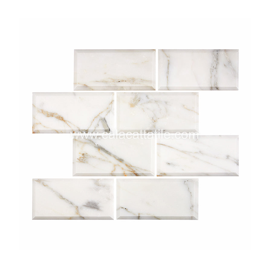 Calacatta Gold Marble 3 x 6 Tile  Deep Beveled