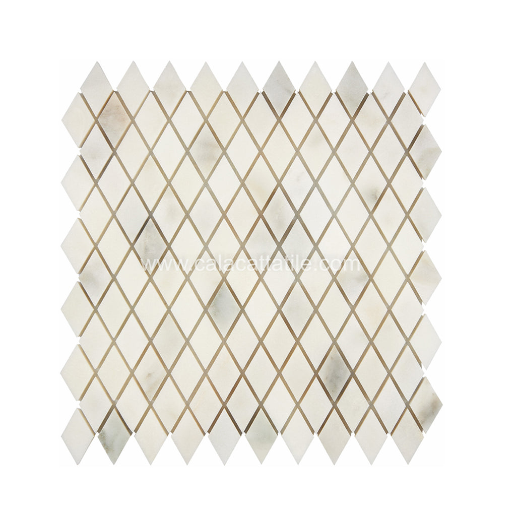 Calacatta Royale Marble 1 X 2 Diamond / Rhomboid Mosaic Tile