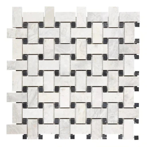 Dolomiti Congelados Marble 1 x 2 Basket Weave w/ Black Dots Mosaic Tile