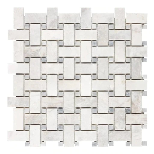 Dolomiti Congelados Marble 1 x 2 Basket Weave w/ Bardiglio Dots Mosaic Tile