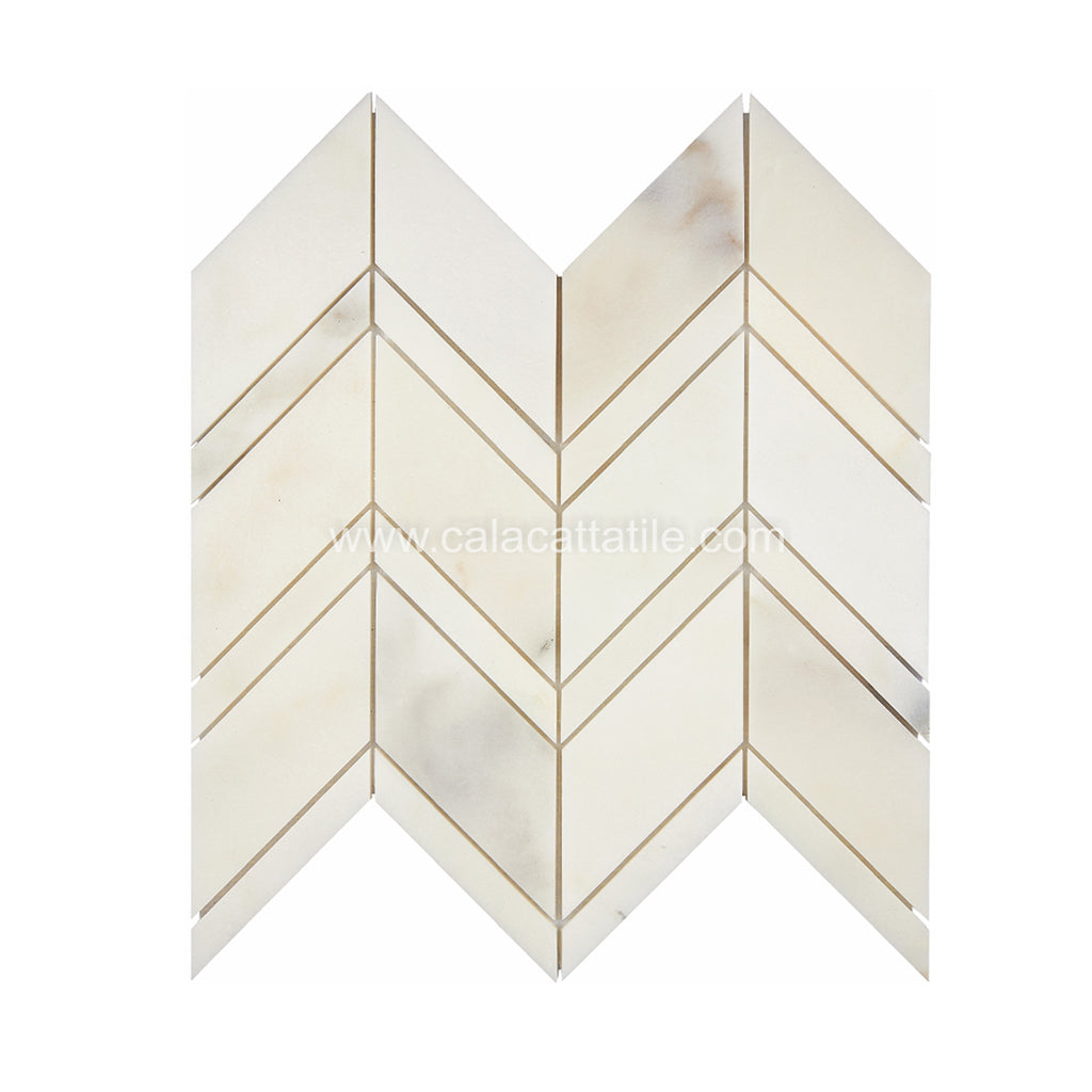 Calacatta Royale Marble Chevron Mosaic Tile