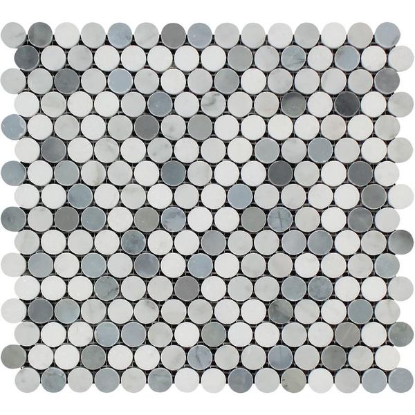 Thassos / Bardiglio Marble Penny Round Blend Mosaic Tile