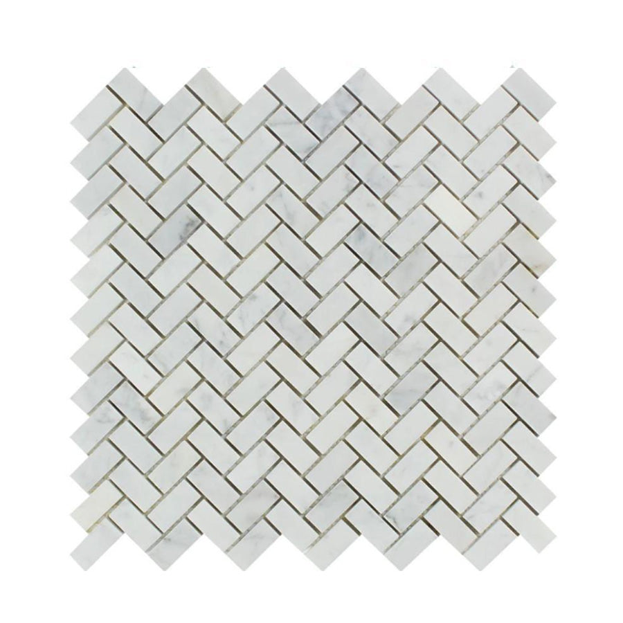 Bianco Carrara Marble 5/8 x 1 1/4 Mini Herringbone Mosaic Tile