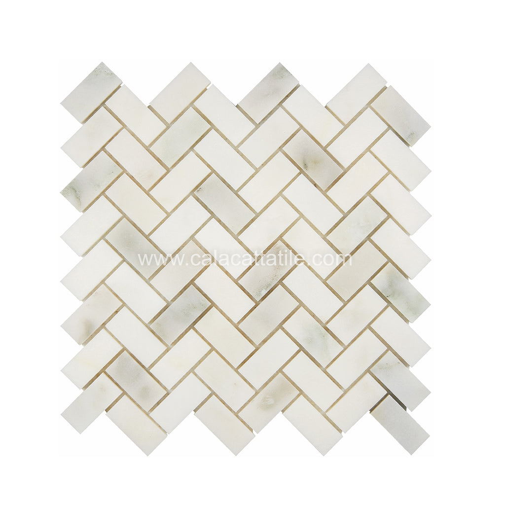 Calacatta Royale Marble 1 x 2 Herringbone Mosaic Tile