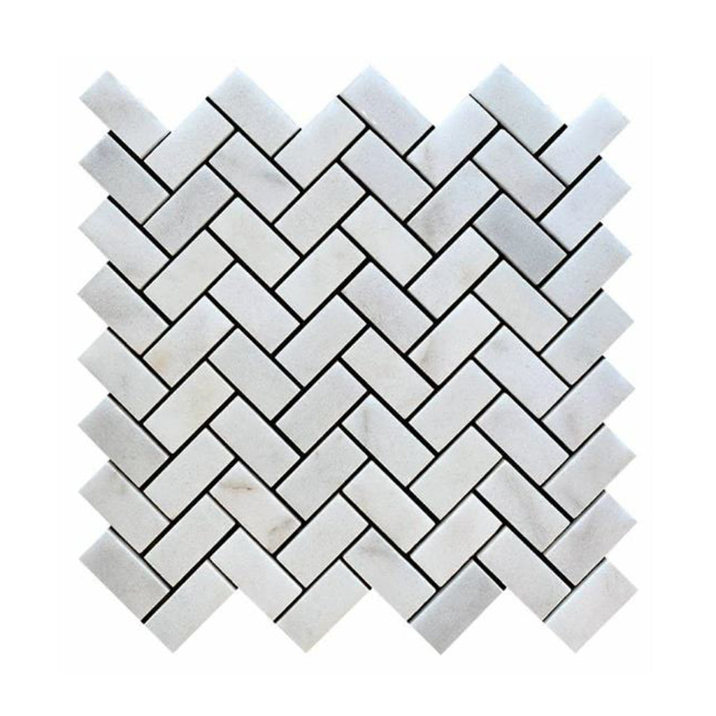 Calacatta Cristallo Marble 1 x 2 Herringbone Mosaic Tile