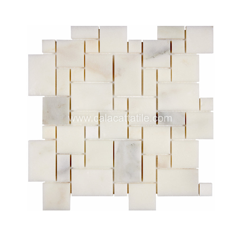 Calacatta Royale Marble Mini Versailles Mosaic Tile