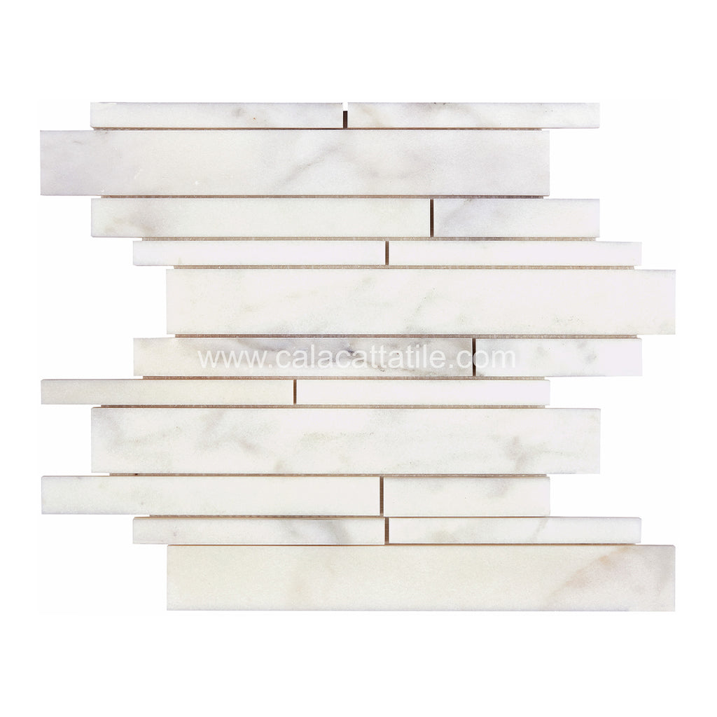 Calacatta Royale Random Strip Mosaic Tile