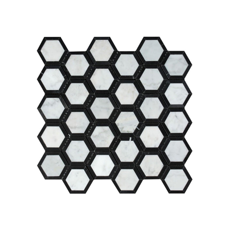 Bianco Carrara Vortex 2" Hexagon w/ Black Ribbon