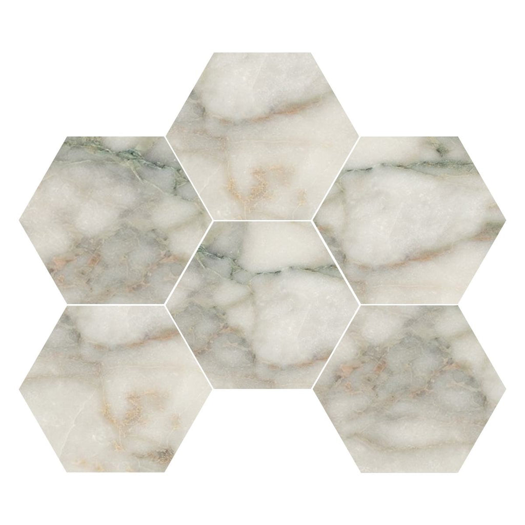 Calacatta Green Marble 6" Hexagon Mosaic Tile