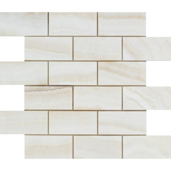 Bianco Calacatta Onyx Vein Cut 2 x 4 Brick Mosaic Tile